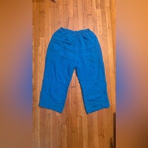 SOLD ElSEWHERE - FLAX by Jeanne Engelhart 100% Linen Blue Crop Pants Womens M